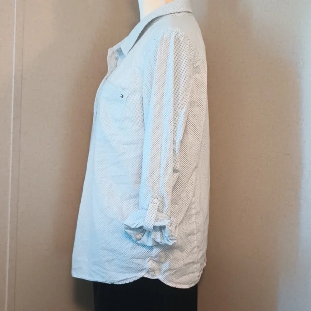 5/$20 Tommy Hilfiger XL white button down collared shirt with black polka dots. - Picture 2 of 6
